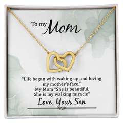 To My Mom, Love Your Son Interlocking Hearts Necklace