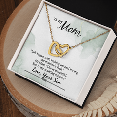 To My Mom, Love Your Son Interlocking Hearts Necklace