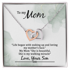 To My Mom, Love Your Son Interlocking Hearts Necklace