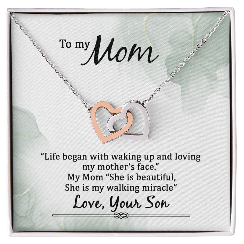 To My Mom, Love Your Son Interlocking Hearts Necklace
