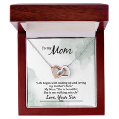 To My Mom, Love Your Son Interlocking Hearts Necklace