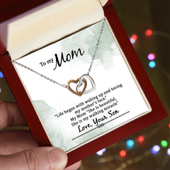 To My Mom, Love Your Son Interlocking Hearts Necklace